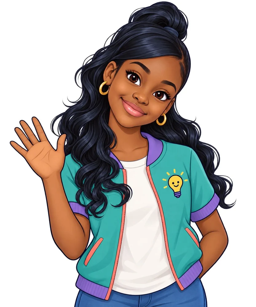 An older girl in an AMSi jacket waving