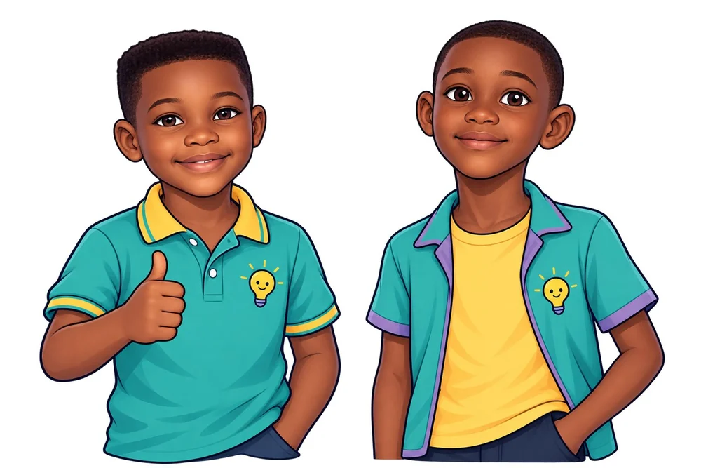 Two boys in AMSi shirts, one giving a thumbs up